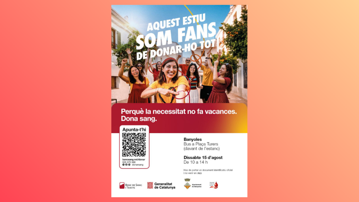Dissabte al matí s'instal·larà una unitat mòbil a la plaça dels Turers per fer les donacions.